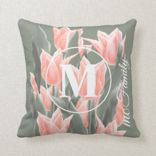 Almofada Pintura de Tulipas Monogramas Peach da Família El