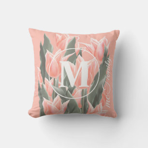 Almofada Pintura de Tulipas Monogramas Peach da Família El