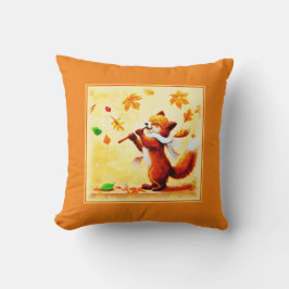 Almofada Pintura De Uma Feliz Raposa Vermelha Cantando. Com