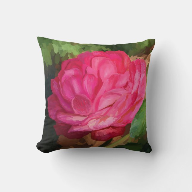 Almofada pintura digital rosa-rosa de óleo (Frente)