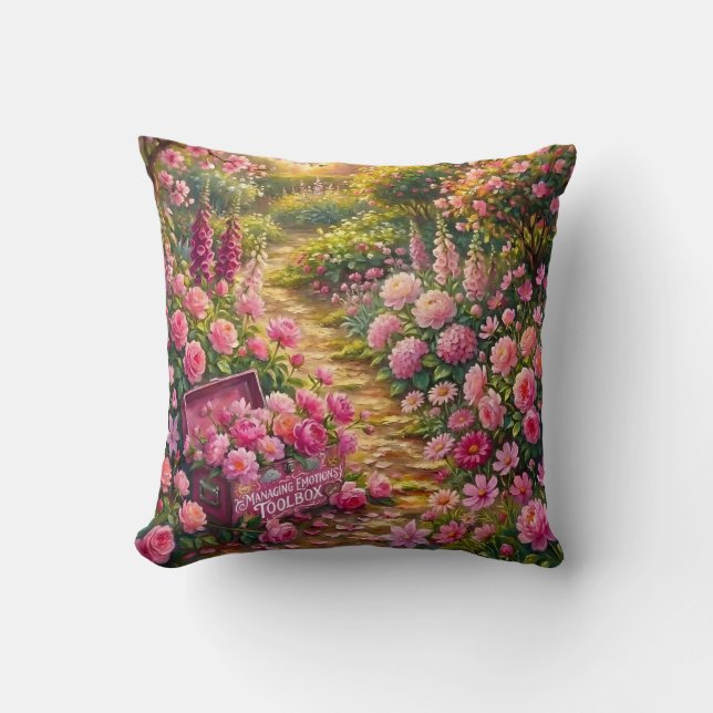 Almofada Pintura do Caminho do Jardim de Flores Rosa Sonhad (Frente)