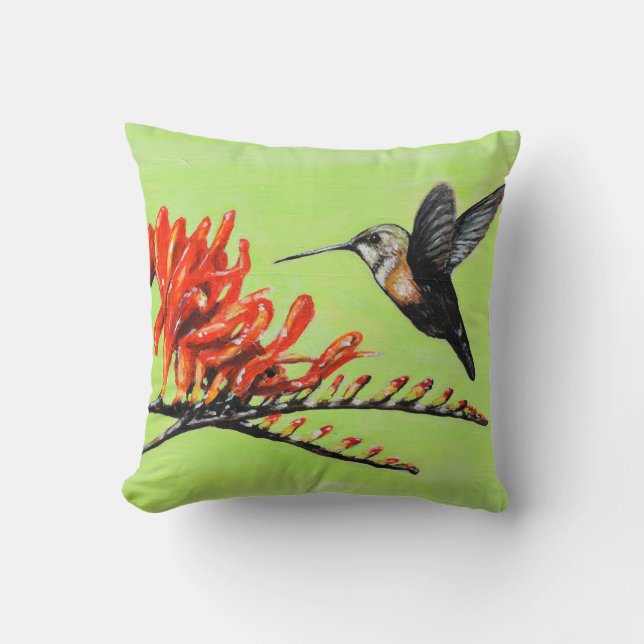 Almofada Pintura do Hummingbird e Crocosmia (Frente)