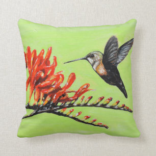 Almofada Pintura do Hummingbird e Crocosmia