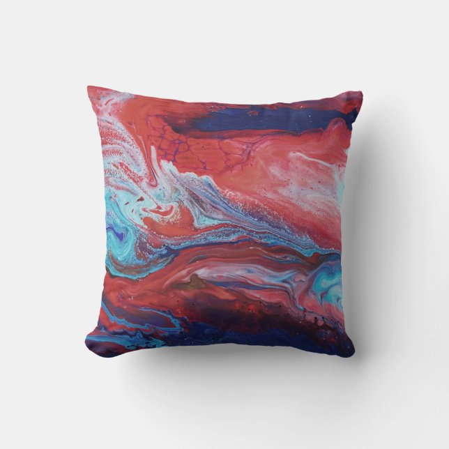 Almofada Pintura em acrílico vermelho e azul (Frente)