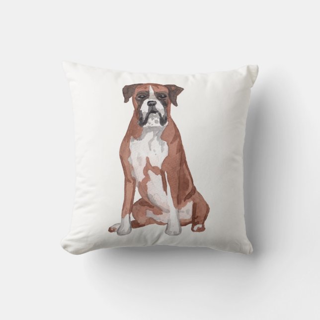 Almofada Pintura em Aquarela de Cachorro Boxer (Frente)