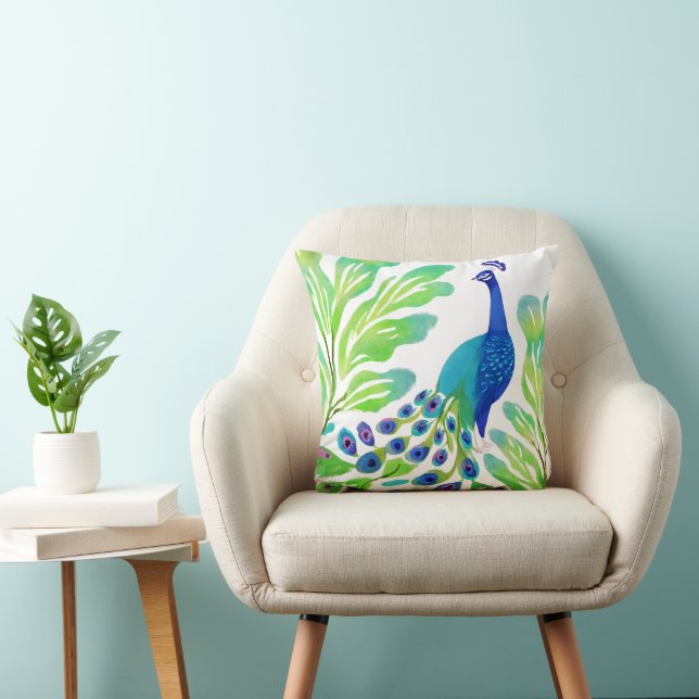 Almofada Pintura em Aquarela de Pavão (Cadeira)