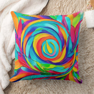 Almofada Pintura Espiral Floral Psicodélica Vibrante