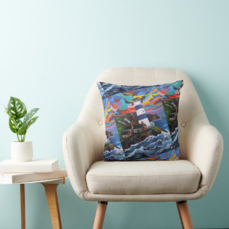 Almofada Pintura Farol Acima das Ondas por Alfred Fox