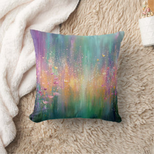 Almofada Pintura Floral Abstrata com Cores Vibrantes
