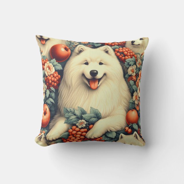Almofada Pintura Floral Cute Samoyed (Frente)