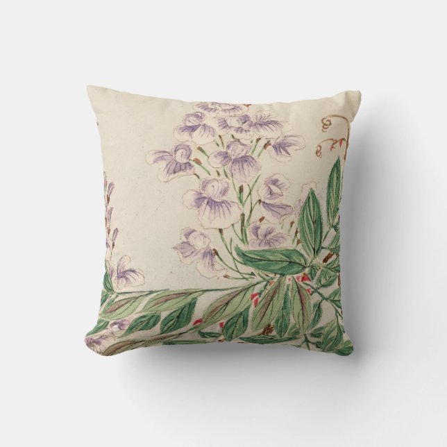 Almofada Pintura floral de lavanda verde de vinhagem  (Frente)