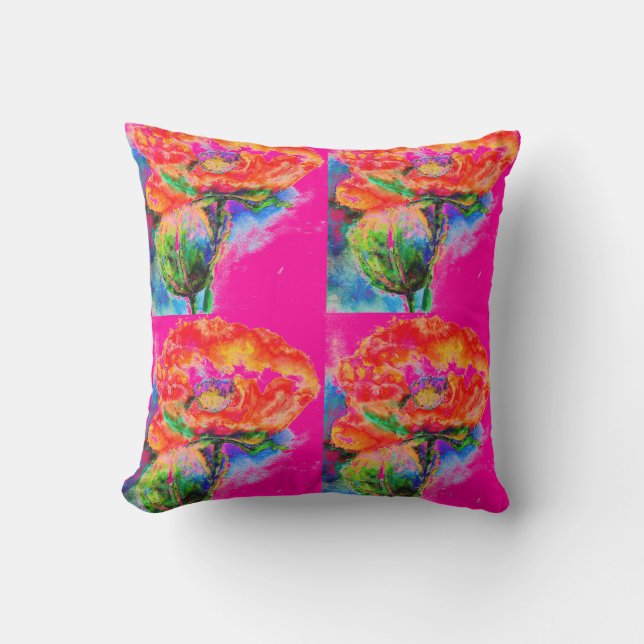 Almofada Pintura floral vermelha Elegante (Frente)