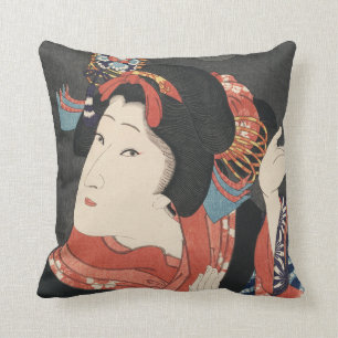 Almofada Pintura japonesa colorida do vintage da mulher