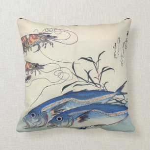 Almofada Pintura japonesa da vida marinha cerca de 1800's