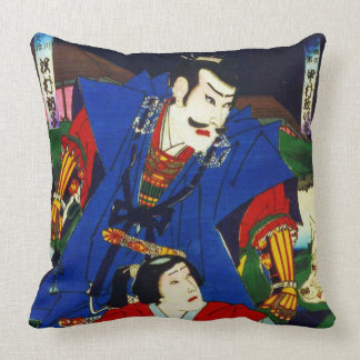 Almofada Pintura japonesa velha de Ukiyo-e de um samurai