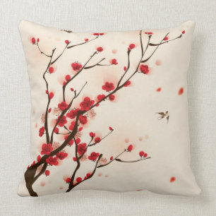 Almofada Pintura oriental do estilo, flor da ameixa no