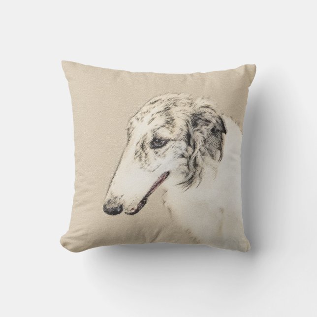 Almofada Pintura Original de Cachorro Borzoi (Silver Brindl (Frente)