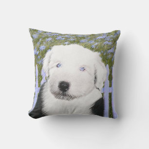 Almofada Pintura para papoilas de Sheepdog Inglês - Arte p
