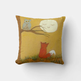 Almofada Pintura Primitiva Madeira Fox Owl Moon