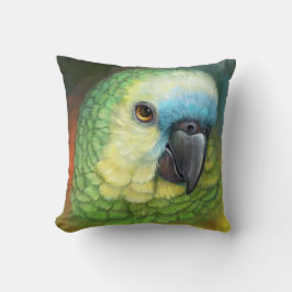 Almofada Pintura realística fronteada azul do papagaio de