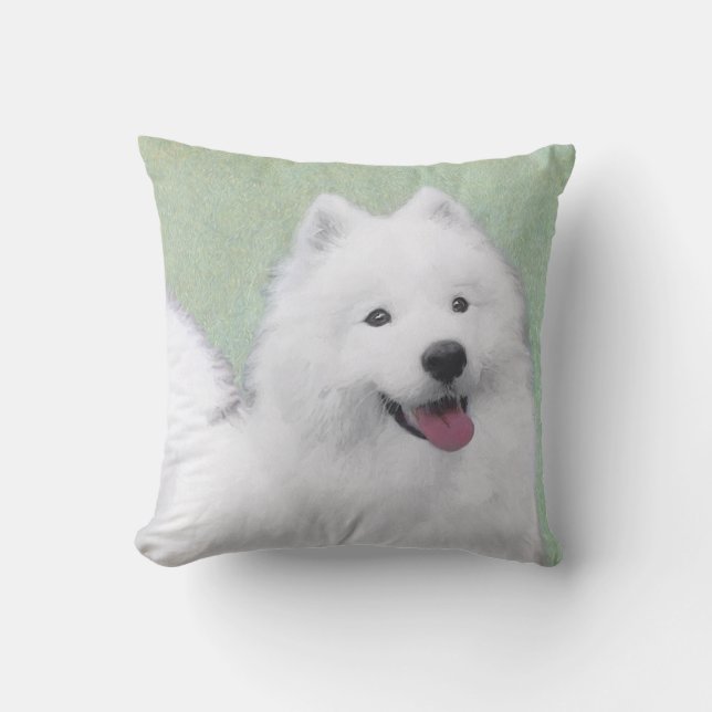 Almofada Pintura Samoyed - Arte Cachorosa Original (Frente)
