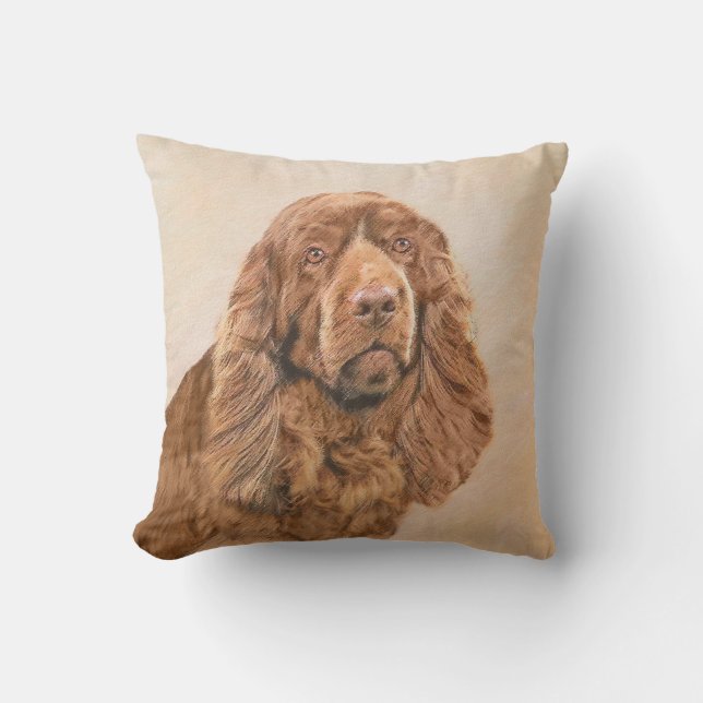 Almofada Pintura Sussex Spaniel - Arte Cachorosa Original (Frente)