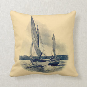 Almofada Pintura velha amarela do barco de vela dos azuis