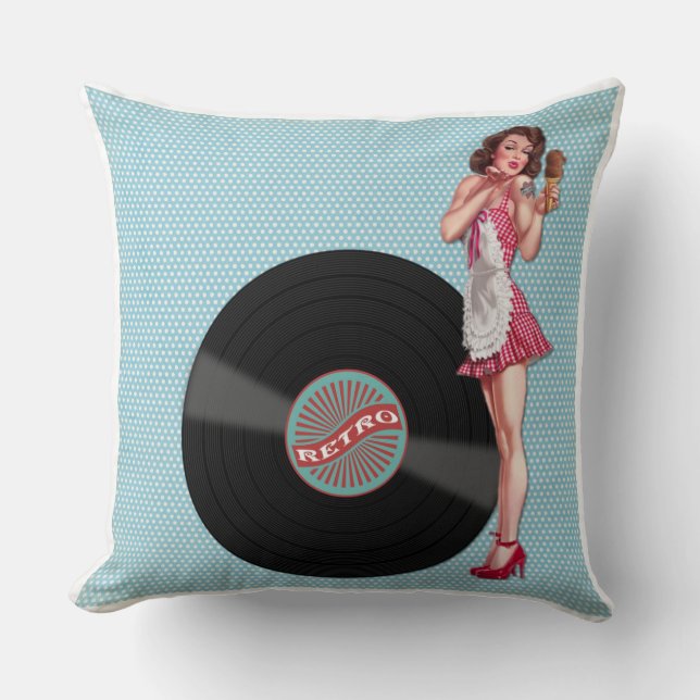 Almofada Pinup Vinyl Girl Retro Chic (Frente)
