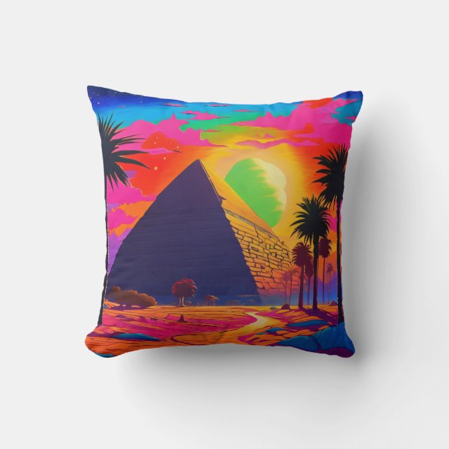 Almofada Pirâmide Psicodélica Laranja Egípcia Psicodélica (Frente)