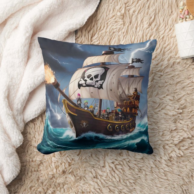 Almofada Pirate Ship Battles Stormy Seas (Cobertor)