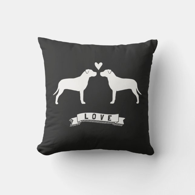 Almofada Pit Bulls Love - Dog Silhouettes w/ Heart (Frente)