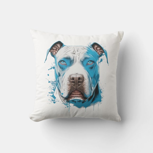 Almofada Pitbull com Olhos Azuis | Amante de Cachorro  (Frente)