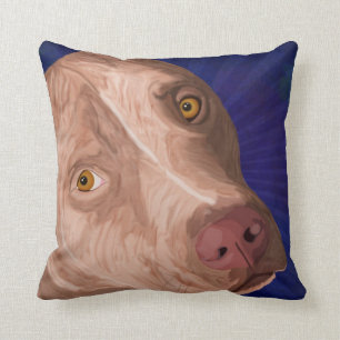 Almofada Pitbull vermelho do nariz com um fundo azul