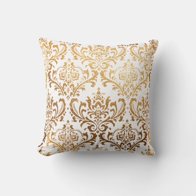 Almofada PixDezines Rossi Damask/Faux Dourado (Frente)