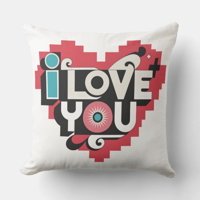 Almofada Pixel Heart Eu Te Amo Tipografia Retro (Frente)