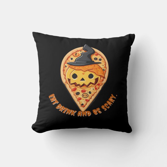 Almofada Pizza Party Halloween Pumpkin Witch Hat Essential (Frente)