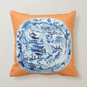 ALMOFADA PLACA DO CHINOISERIE NA TANGERINA