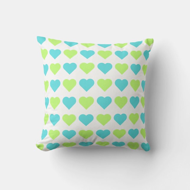 Almofada Plaid and Hearts Blue Yellow Pattern with white (Frente)