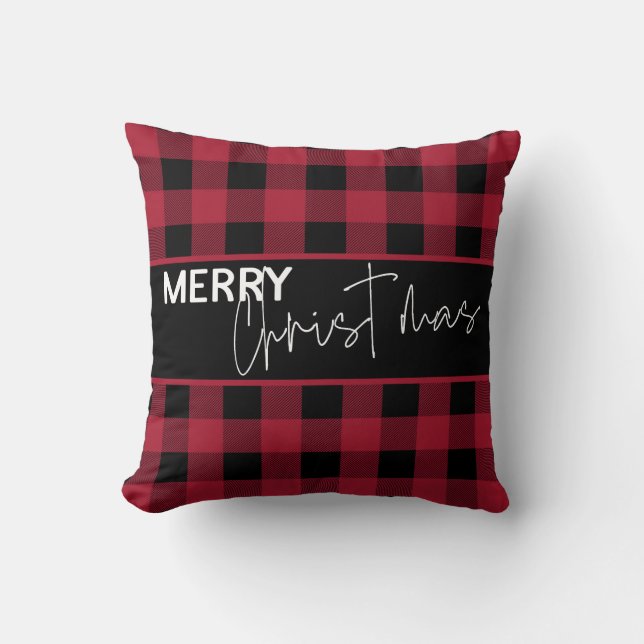 Almofada Plaid de Búfalo Rústico Feliz Natal Moderno Script (Frente)