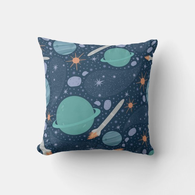 Almofada Planetas e galáxias de foguetes (Frente)