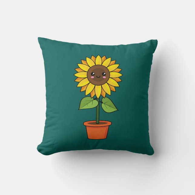 Almofada Planta de girassol de Kawaii em Pote (Frente)