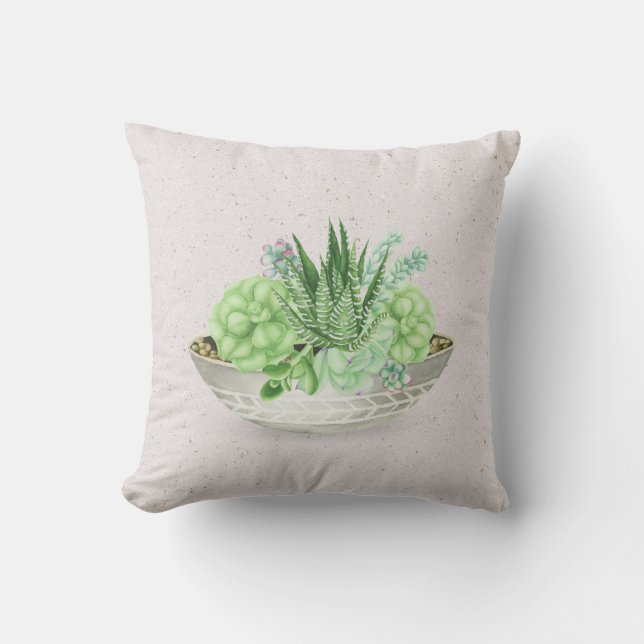Almofada Planta Suculenta em Vaso sobre Terrazzo (Frente)