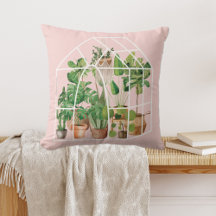 Planta Tropical de Casa em Aquarela Rosa