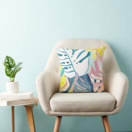 Almofada Planta Tropical Monstera Pintura Abstrata
