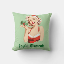 Almofada Playful Santa Girl Winking with Holly