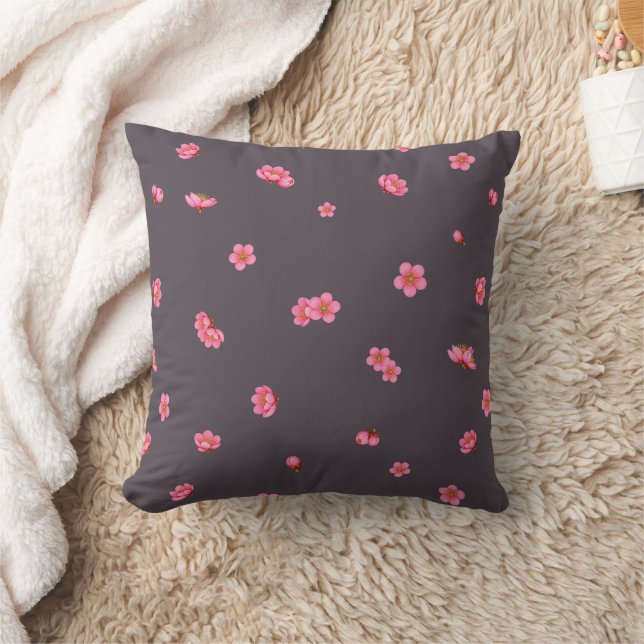 Almofada Plum Charcoal Red Plum Blossom Floral Pattern (Cobertor)