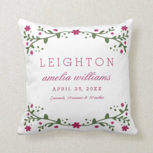 Almofada Plum Florals Baby Birt Information Travesseiro