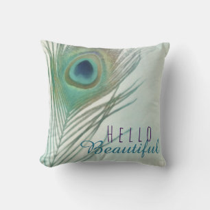 Almofada Pluma de Pavão Boho Chic Aquarela Personalizada
