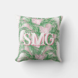 Almofada Plume Palm Fronds in Pink + Green Personalized