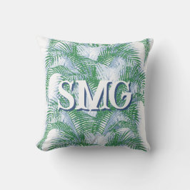Almofada Plume Palm Fronds in Slate + Green Personalized